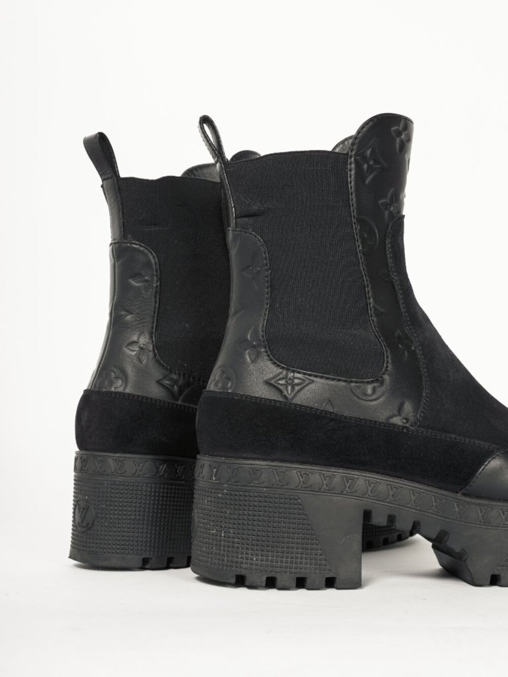 Louis Vuitton Laureate Black Suede & Monogram-Leather Platform Chelsea Boot - Picture 8 of 13